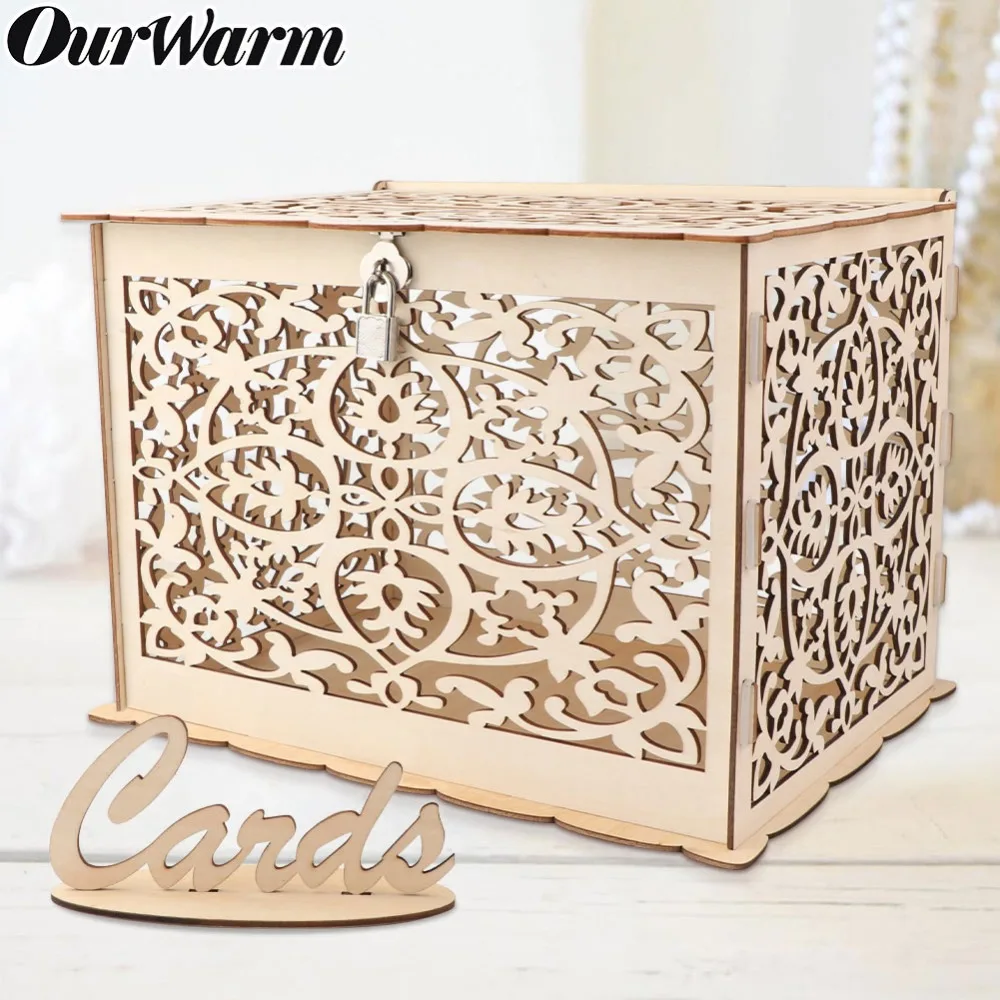 OurWarm DIY Svatební Dar Karty Box Se Zámkem Krásné Svatební Dekorace Dodavatel Dřevěných Peníze, Karty, Boxy Pro Narozeninovou Oslavu