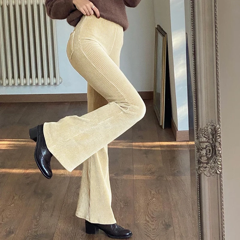 Rockmore Elegantní Flare Kalhoty Dámské Široké Nohy Kalhoty Streetwear Manšestr Vysokým Pasem Kalhoty Korean Harajuku Nové Dno