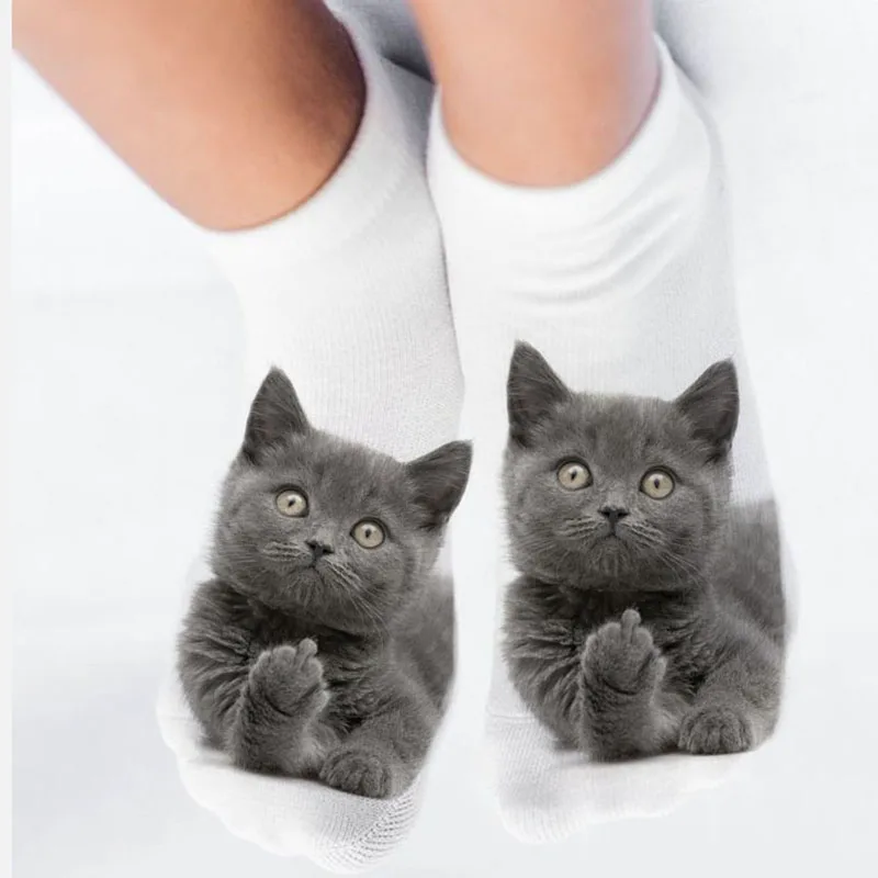 Vtipné Ženy Dívka Ležérní Bavlněné Ponožky 3D Kočka Vytištěný Šperku Ponožky Low Cut Sportovní Ponožky Roztomilé Značkové Ponožky