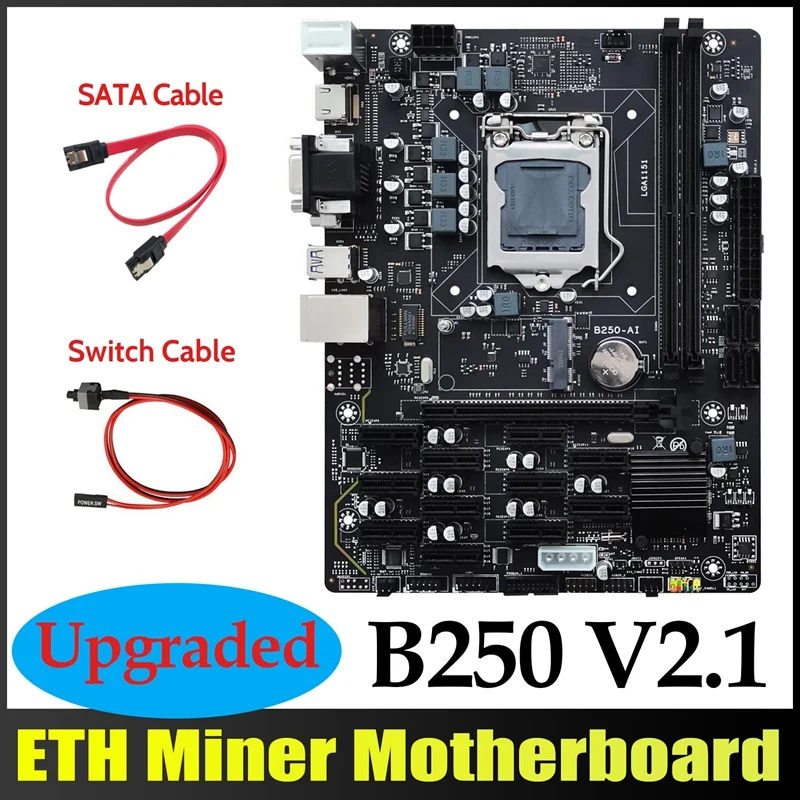 B250 V2.1 BTC Mining základní Deska+SATA Kabel+Vypínač Kabel 12XPCIE LGA1151, DDR4 MSATA USB3.0 B250 ETH Těžební Desce