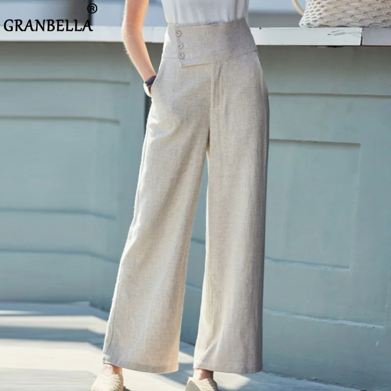 Dámské Bavlněné Povlečení Širokou Nohu Kalhoty Streetwear Vysokým Pasem ženské klasické kalhoty estetické