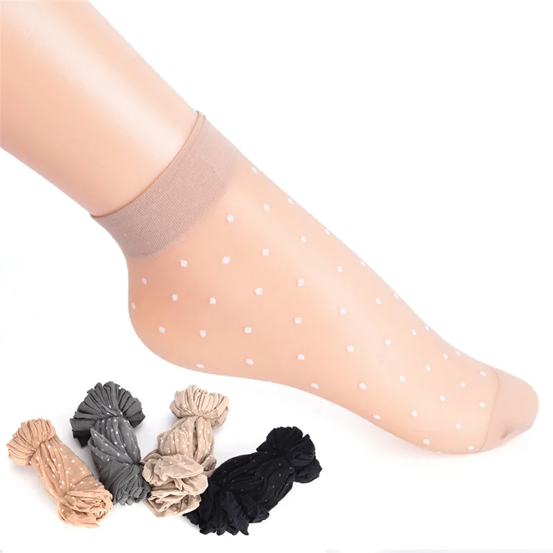 20ks=10Pair Průhledné Tenké Ponožky Cool Prodyšné Letní Styl Sexy Ponožky Čisté Barvy Tečky Ženy, Dívky, Nylonové Ponožky