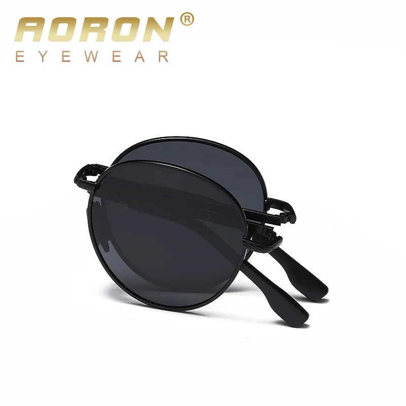 AORON Skládací Polarizované sluneční Brýle Klasické Kulaté Čočky Muži / Ženy, Sluneční Brýle Kovový Rám UV400 sluneční Brýle