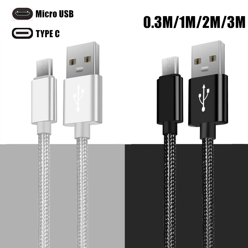 Micro USB Typu C Kabel Pletené Nabíjecí Datový Synchronizační Kabel 0,3 m/1m/2m/3metry Pro Samsung Xiaomi Huawei Univerzální Android Mobil